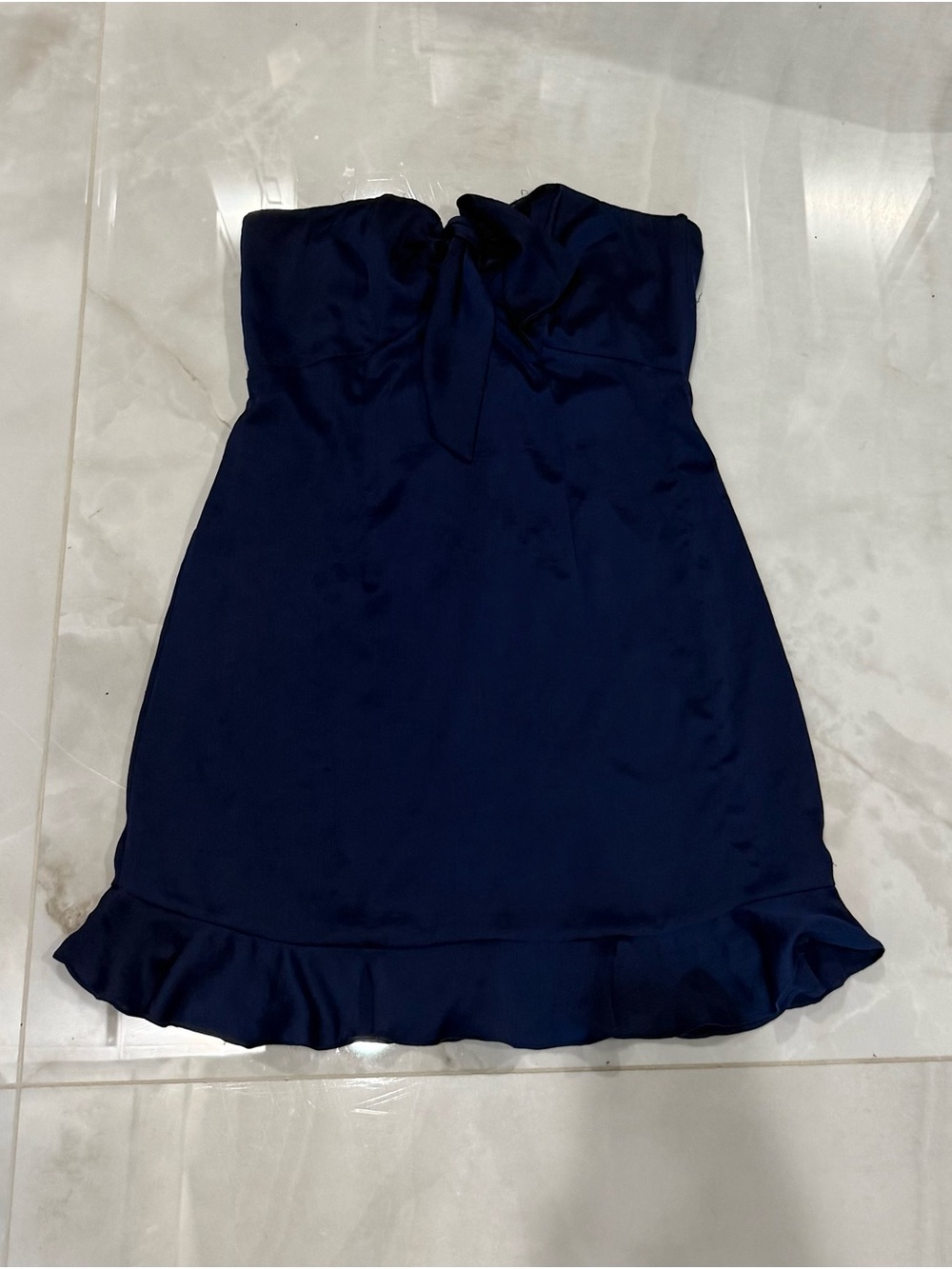 Strapless Navy Blue Ruffle Hem Dress